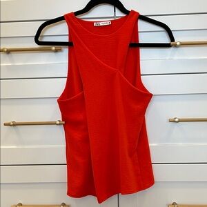 Zara cross front tank. Drapes beautifully. Burnt orange.